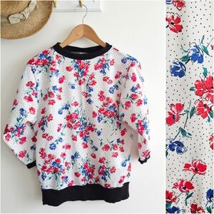 🌸 Vintage 80s Three By Three Floral Sweatshirt – Made in USA – Sz Medium